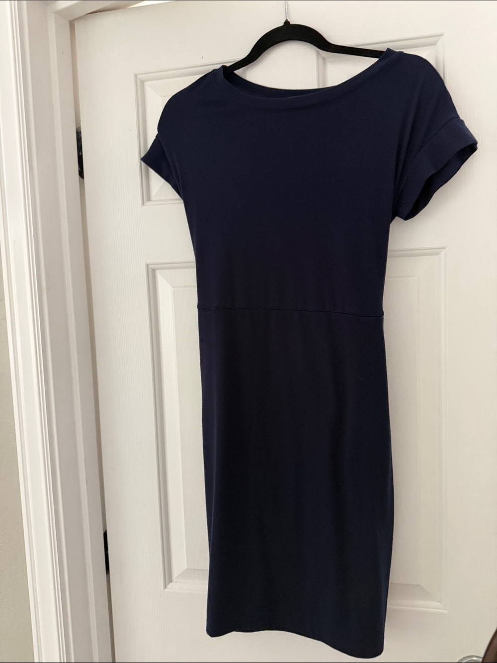 Women's Navy Midi Dress with Short Sleeves